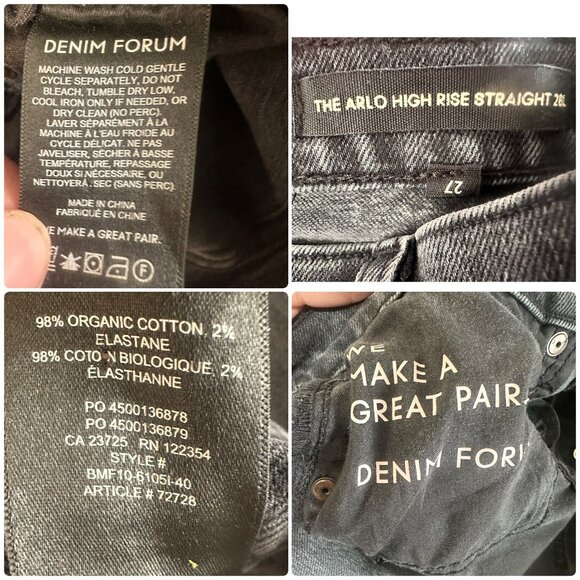 Denim Forum Arlo Straight Jean Size 27 Black High Rise Organic Cotton Button Fly - Picture 4 of 13